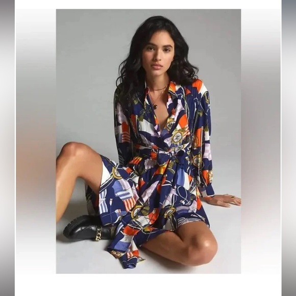 MAEVE ANTHROPOLOGIE NAVY MARIN DRESS - Picture 2 of 8